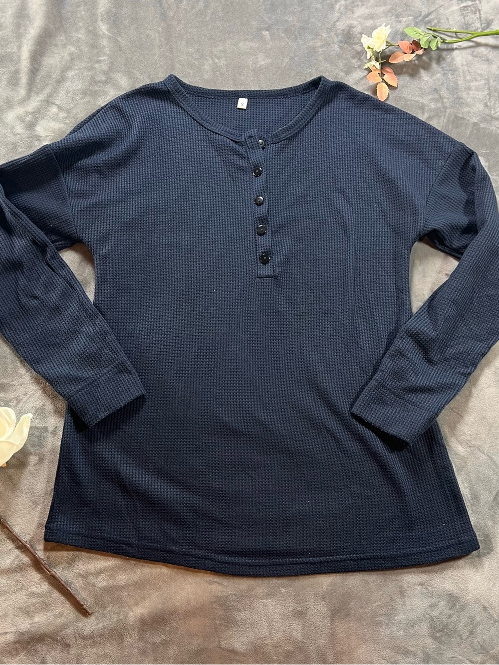 Men's Navy Waffle Henley Long-Sleeve Shirt